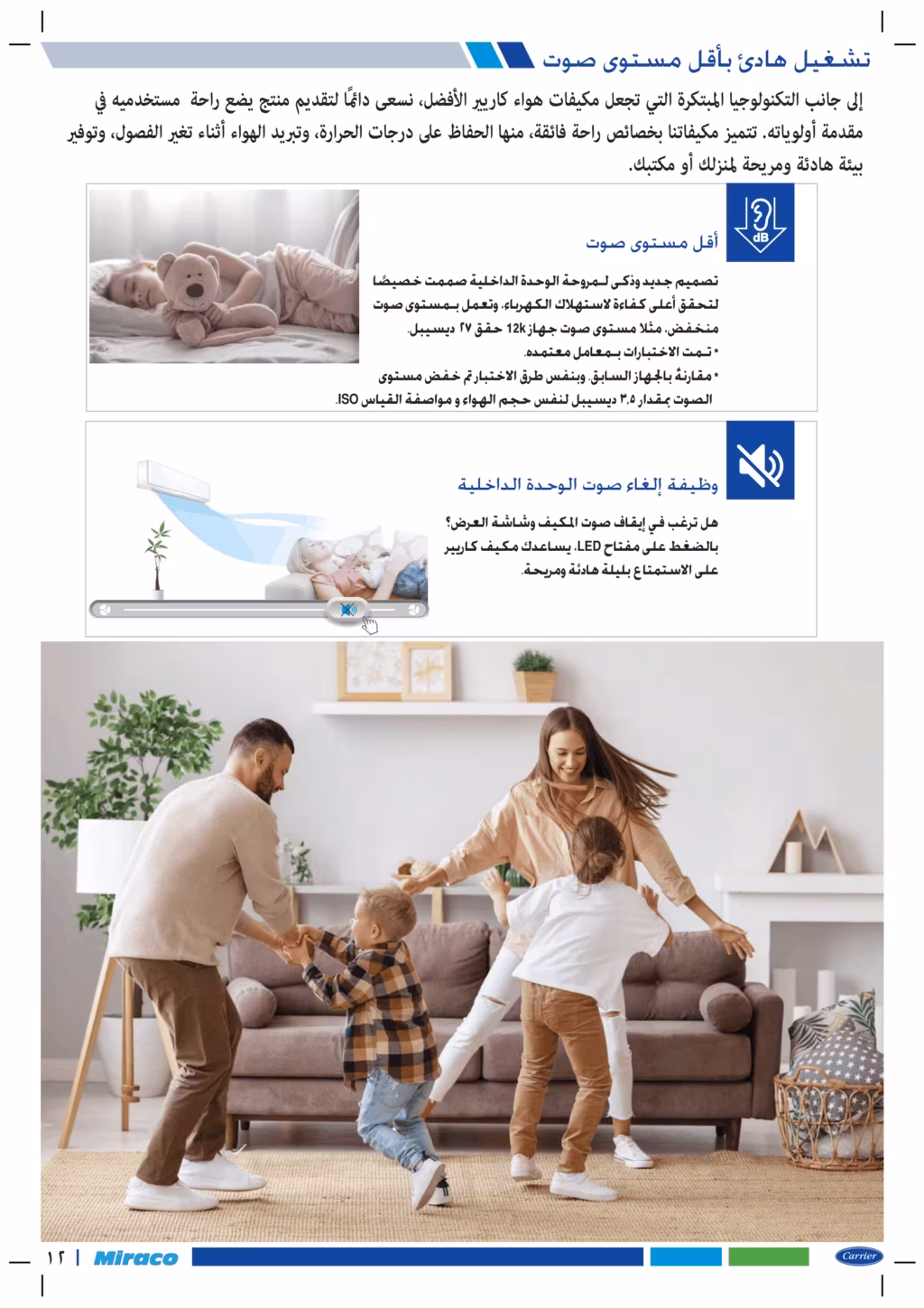 تكييف كاريير أكس كول 1.5 حصان الجديد بارد /ساخن انفرتر R32 53QHEFT12DN8-708F 11 توضيح للتصميم الجديد لمروحة الوحدة الداخلية لتكييف كاريير لتقليل مستوى الصوت حتى 27 ديسبل، وخاصية إلغاء الصوت والإضاءة بمفتاح LED.